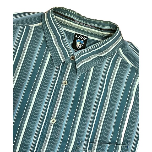 KUHL Men's Suncel Blue Striped Button Up Short Sleeve Shirt Outdoor Hiking XXL - Picture 1 of 4